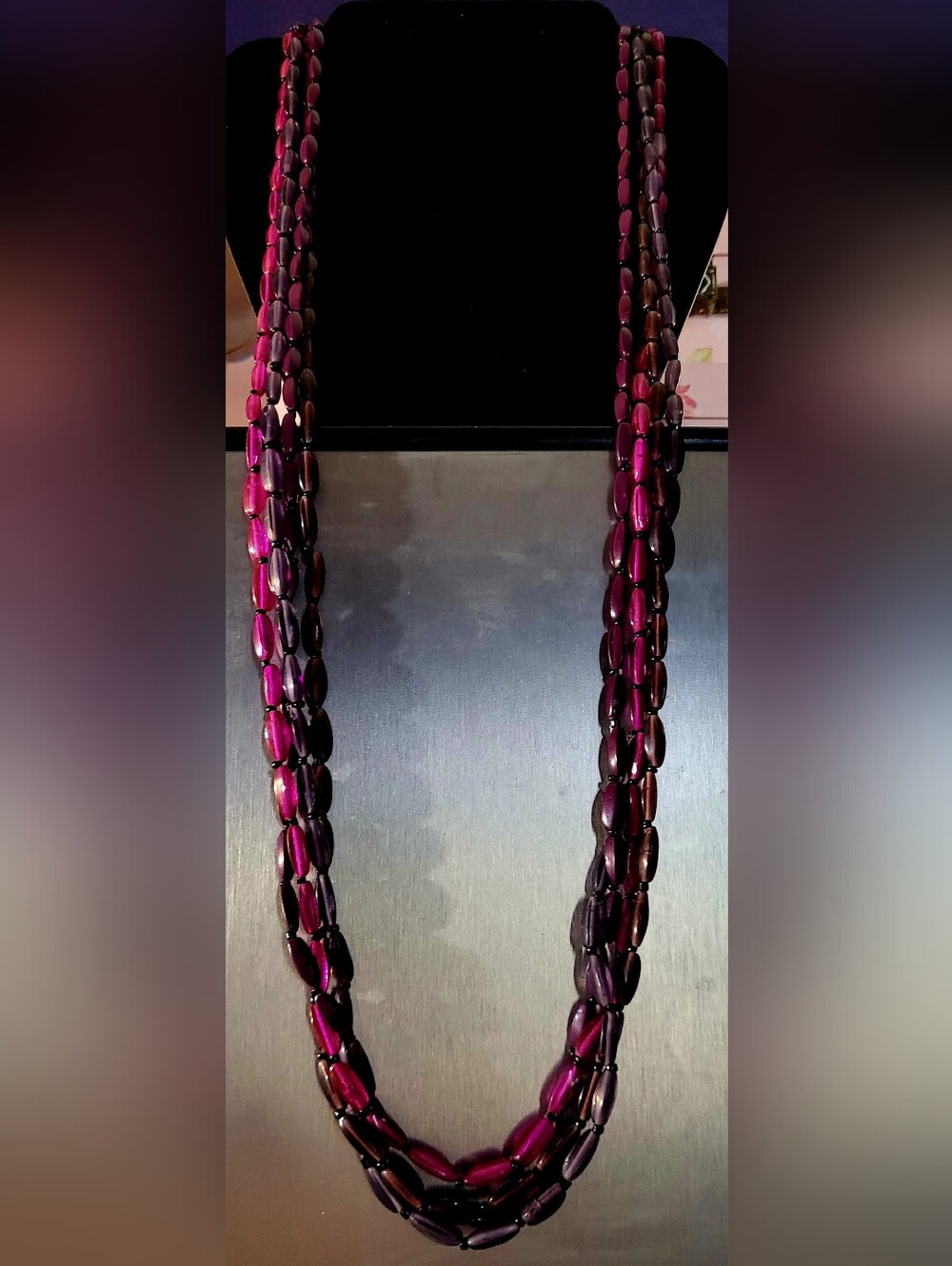 44" Vintage Y2K Juicy Couture Multi-Strand Magenta Bead Strand Necklace